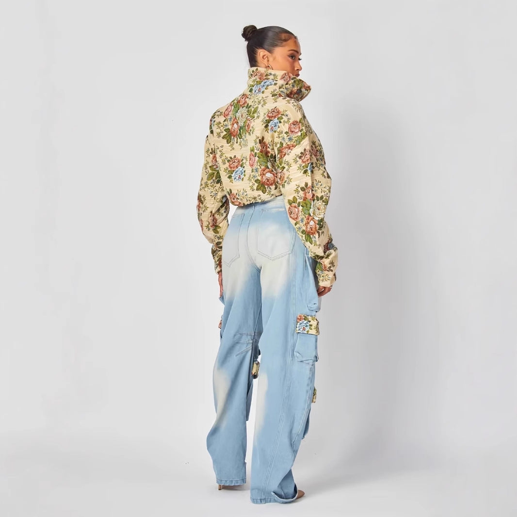 The Flower Denim Cargo pants Set
