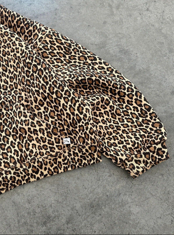Oversized Leopard Print Hooded Sweatshirt