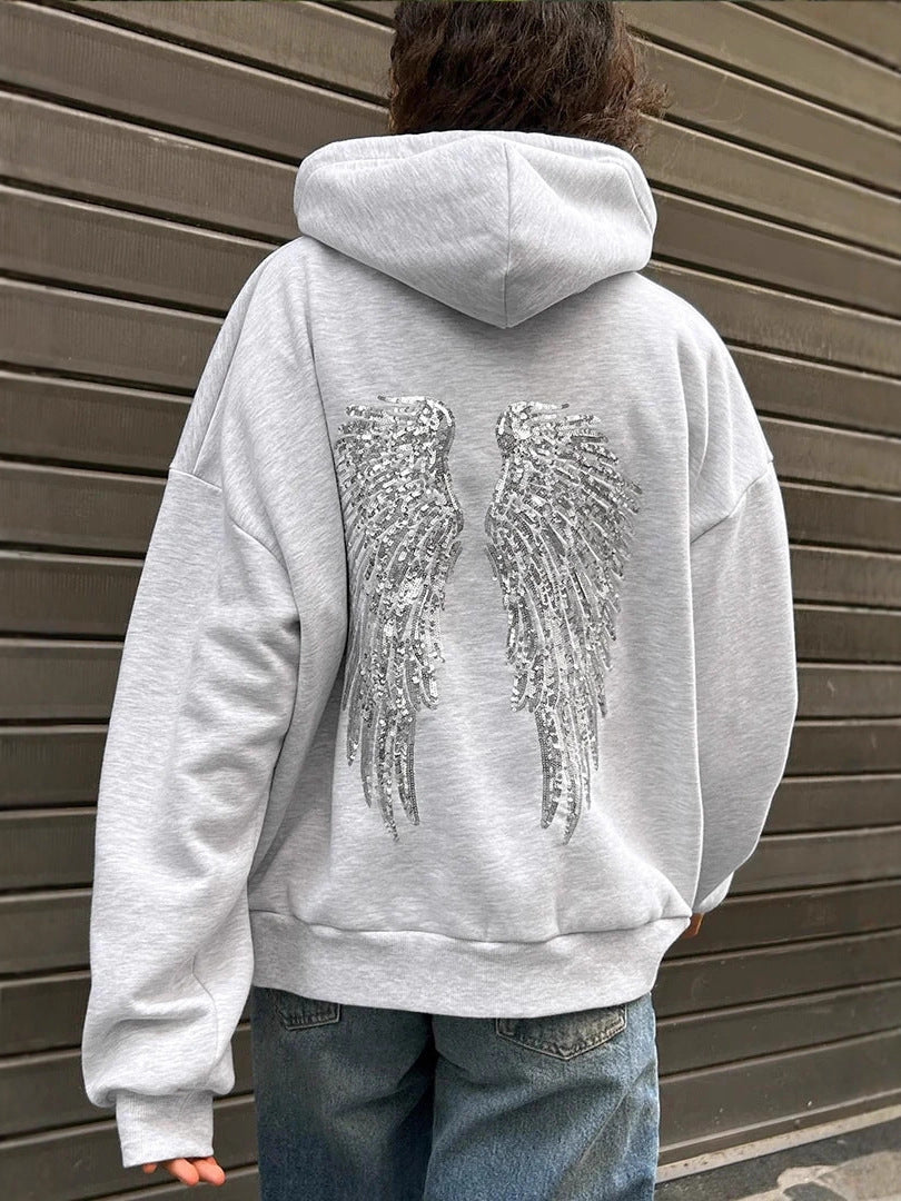 Angel Wings Sequin Casual Hoodie & Trousers