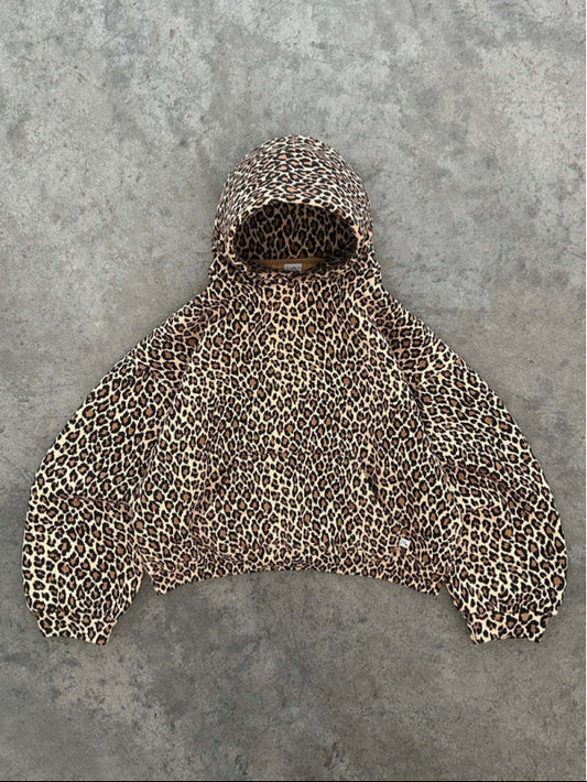 Oversized Leopard Print Hooded Sweatshirt