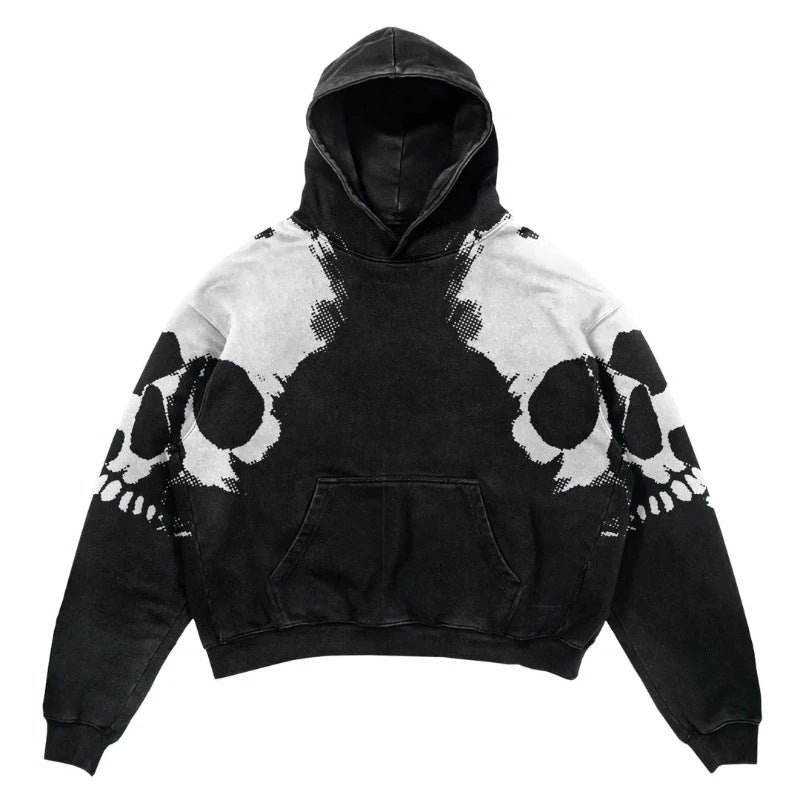 Skull Print Hoodie Vintage Streetwear
