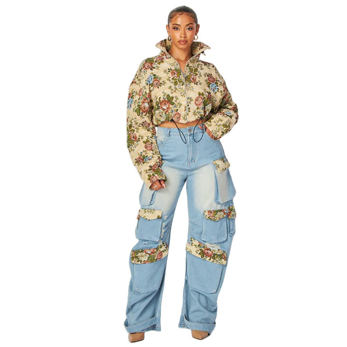 The Flower Denim Cargo pants Set