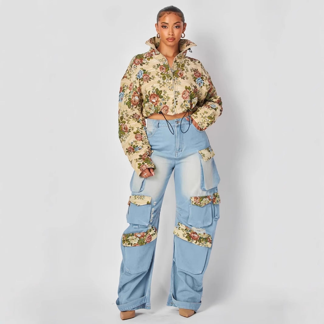 The Flower Denim Cargo pants Set