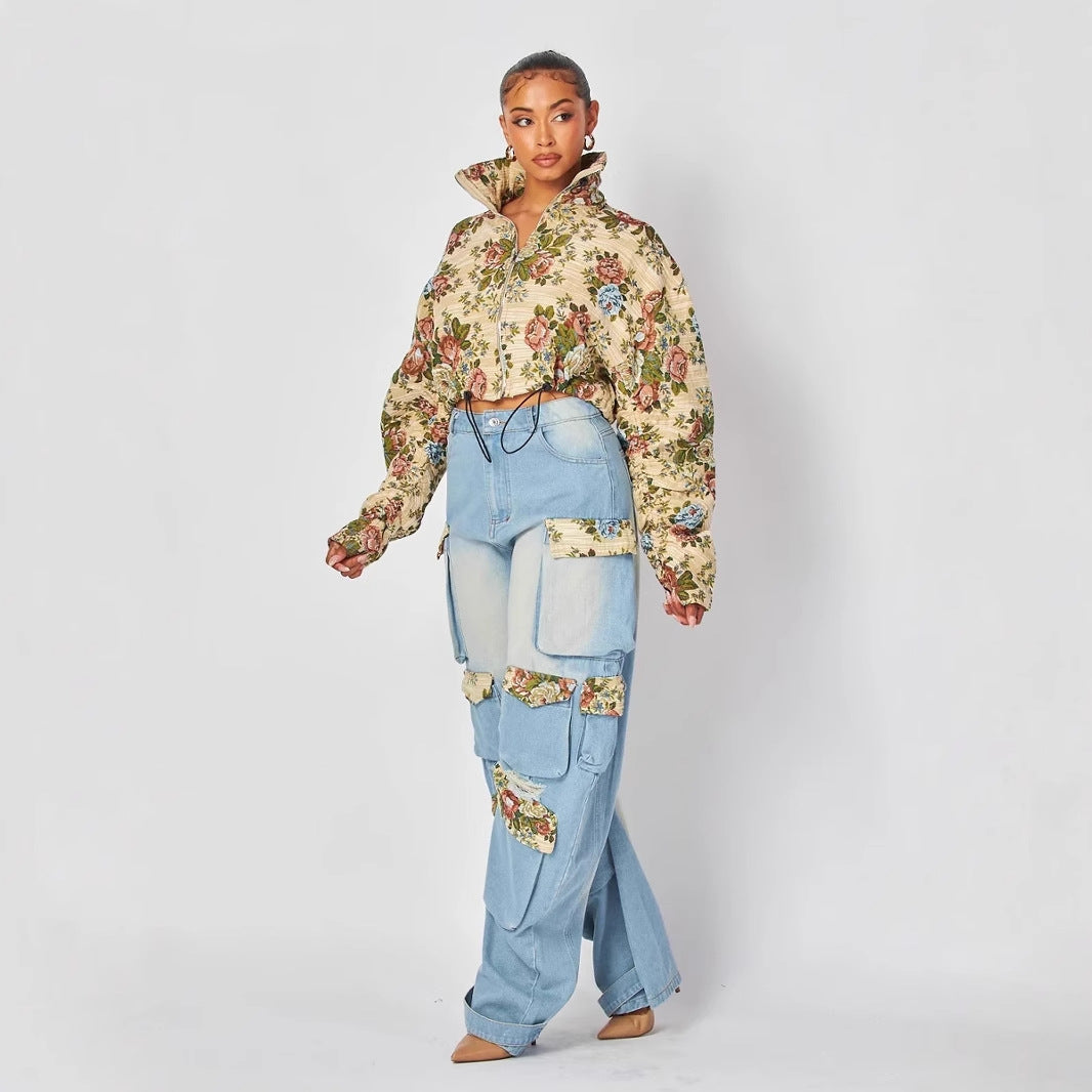 The Flower Denim Cargo pants Set
