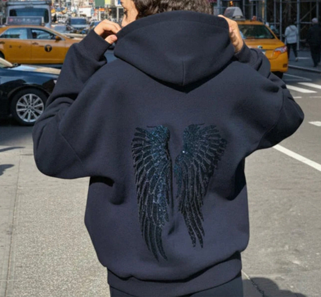 Angel Wings Sequin Casual Hoodie & Trousers