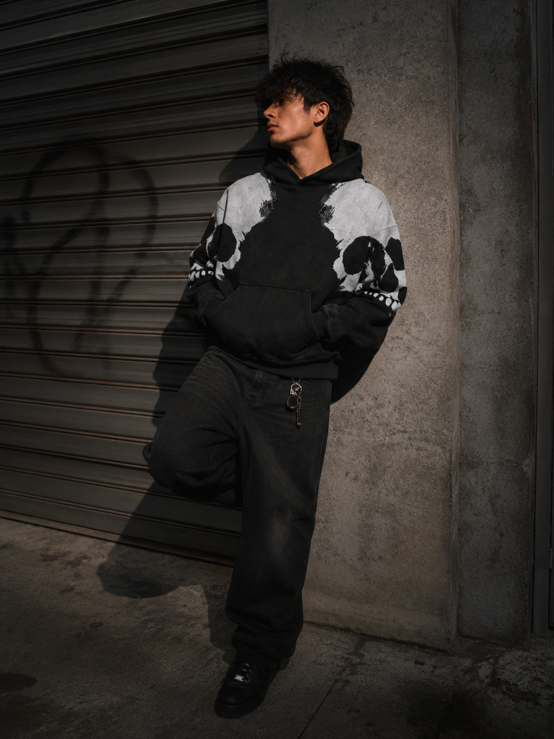 Skull Print Hoodie Vintage Streetwear