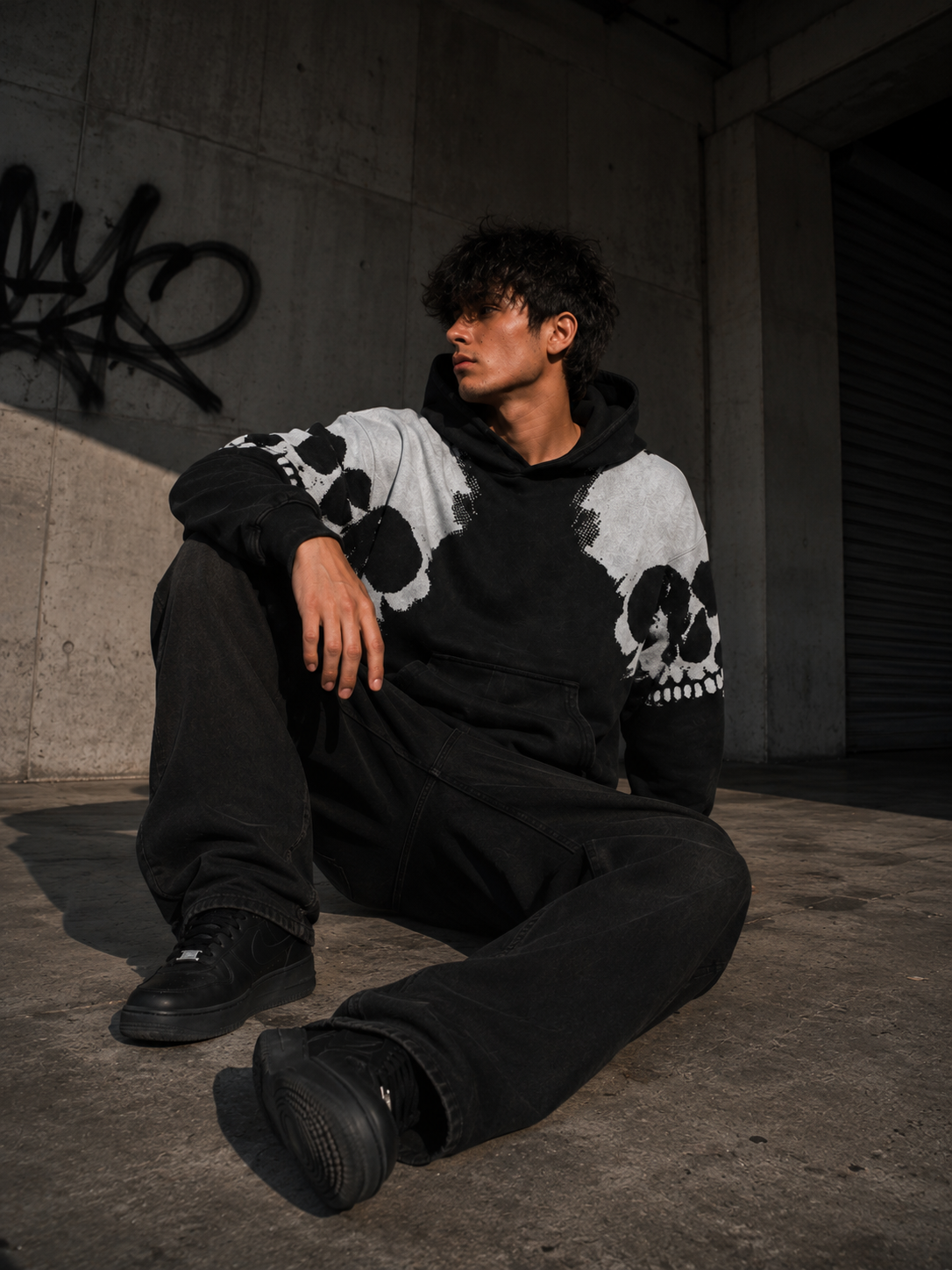 Skull Print Hoodie Vintage Streetwear
