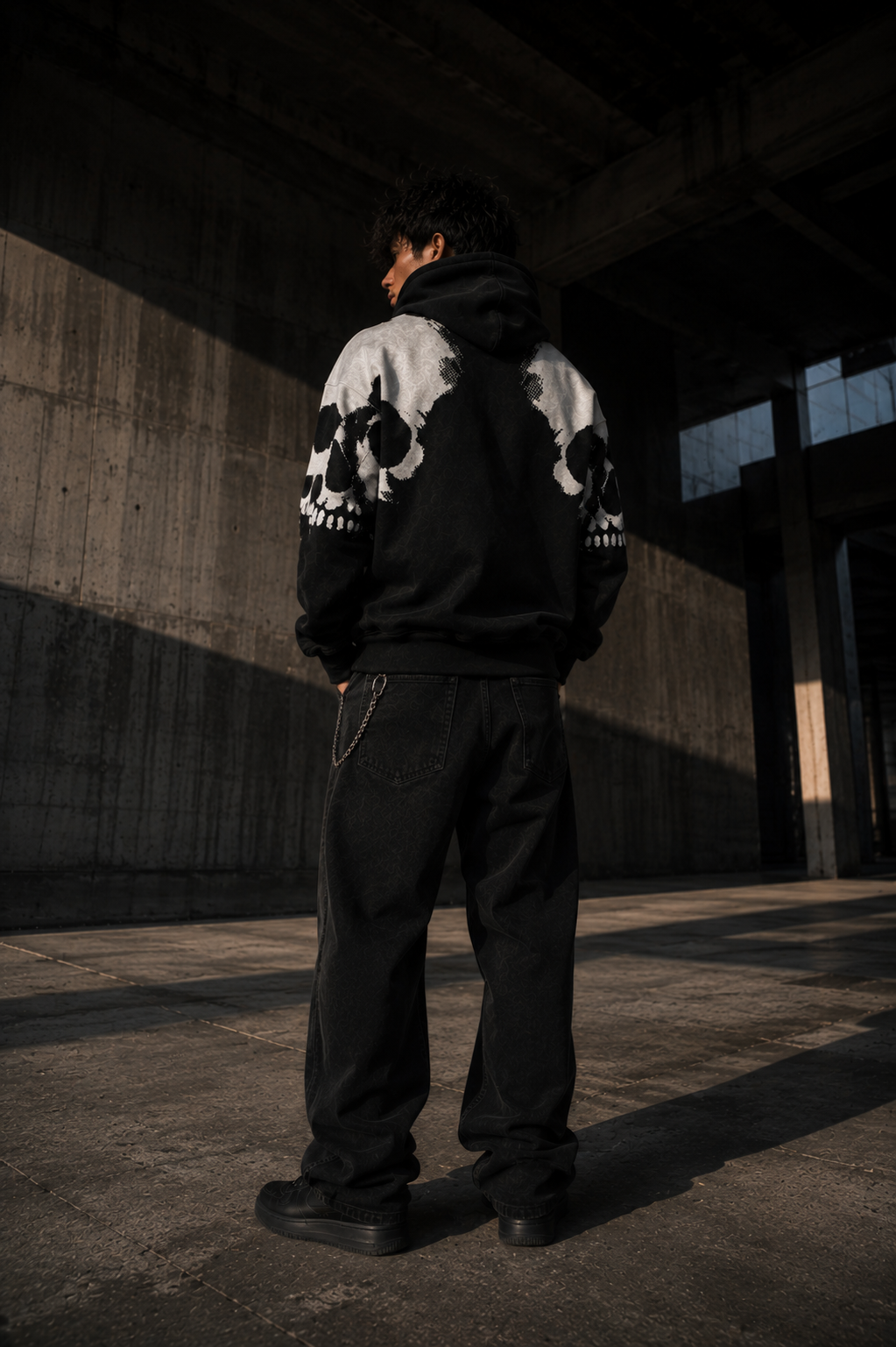 Skull Print Hoodie Vintage Streetwear
