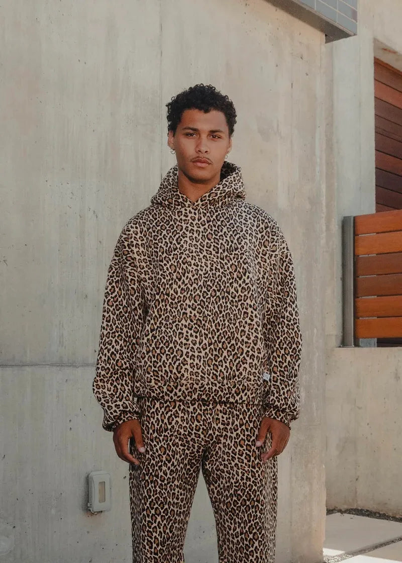 Oversized Leopard Print Hooded Sweatshirt