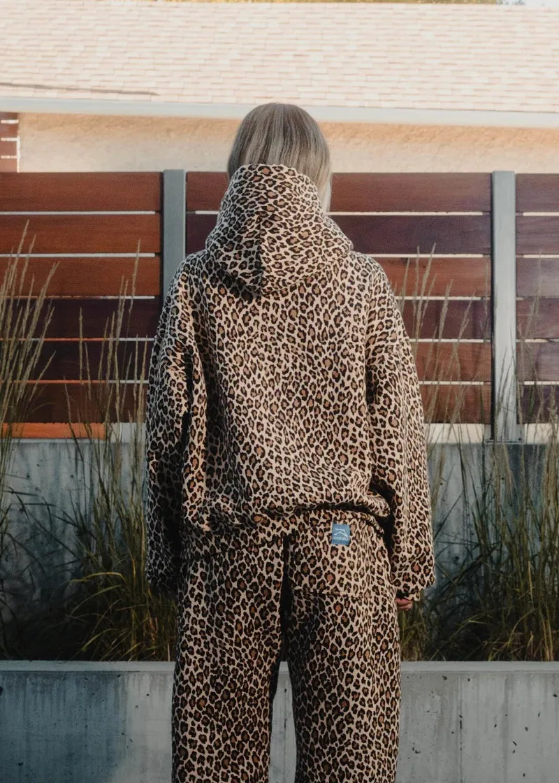 Oversized Leopard Print Hooded Sweatshirt
