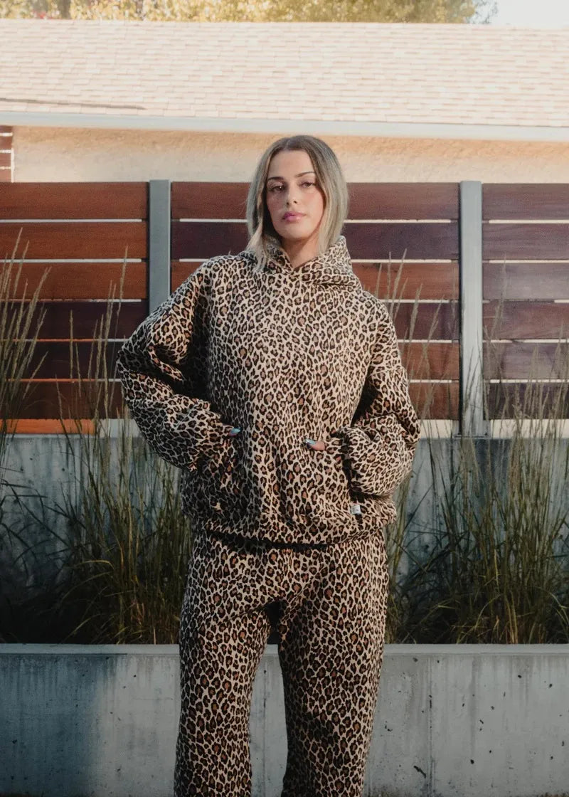 Oversized Leopard Print Hooded Sweatshirt