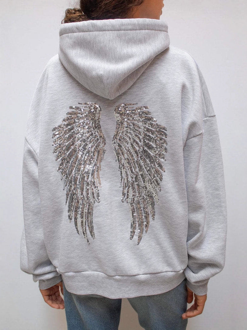 Angel Wings Sequin Casual Hoodie & Trousers