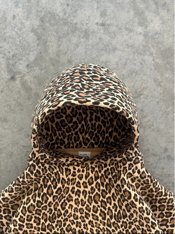 Oversized Leopard Print Hooded Sweatshirt